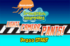 SpongeBob SquarePants: Lights Camera Pants title screen for GameBoy Advance